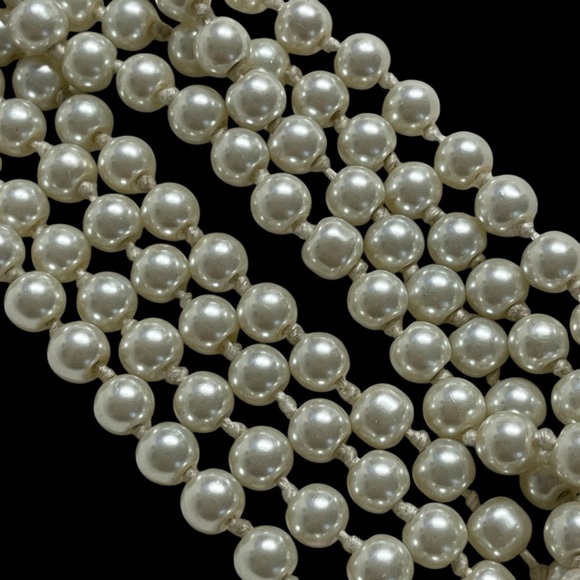 VTG 50'S HIGH LUSTER PEARL GLASS BEAD NECKLACE FLAPPER 60” AND STRETCH BRACELET - Picture 6 of 6